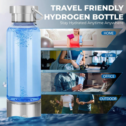 Hydrogen Water Bottle Generator | 14OZ Glass Bottle with 2200PPB SPE PEM Tech | Portable Leakproof Design | USB-C Rechargeable | Filtered Hydrogenated Water | Wellness Gift for Home, Gym, Office
