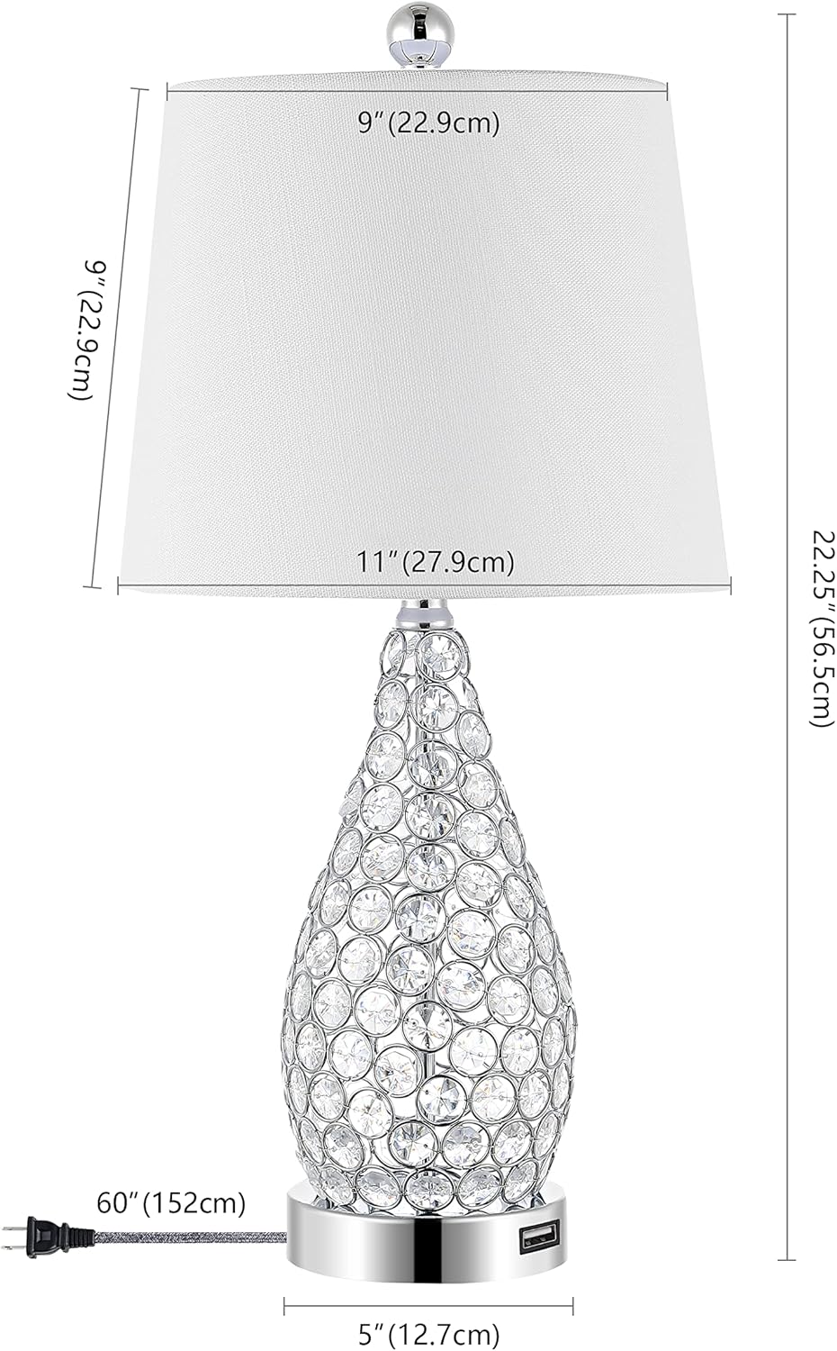 JONATHAN Y JYL1110A-SET2 Lily 22.25" Midcentury Modern Iron LED Table Lamp with USB Charging Port Contemporary Bedside Desk Nightstand Lamp for Bedroom Living Room, Clear (Set of 2)