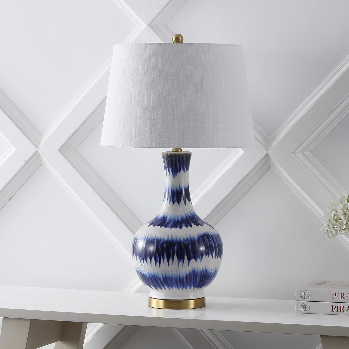 JONATHAN Y JYL3054A Tucker 30.5" Striped Ceramic/Metal LED Table Lamp Contemporary Transitional Bedside Desk Nightstand Lamp for Bedroom Living Room Office College Bookcase LED Bulb Included, Green