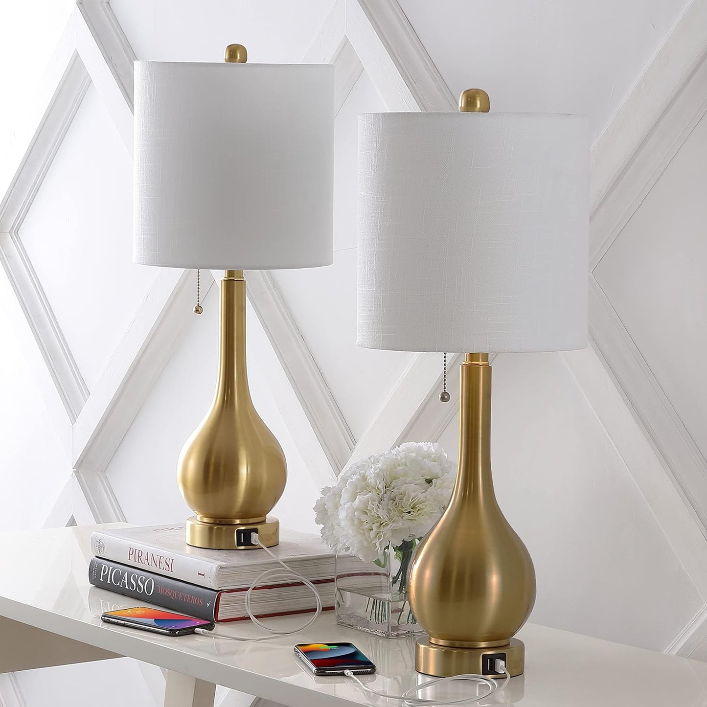 JONATHAN Y JYL1127A-SET2 Tyler 24" Gourd Iron LED Table Lamp, Pull-Chain, Dual USB Charging Port, Farmhouse, Classic, Modern, Traditional for Bedroom, Living Room, Office, Oil Rubbed Bronze, Set of 2