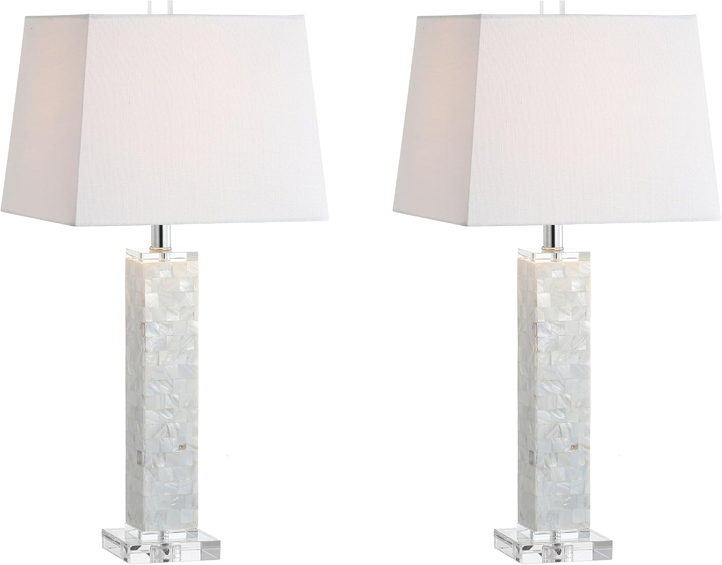 JONATHAN Y JYL1053A-SET2 Set of 2 Table Lamps Noelle 28.5" Seashell LED Table Lamp Coastal Contemporary Bedside Desk Nightstand Lamp for Bedroom Living Room Office College Bookcase, White