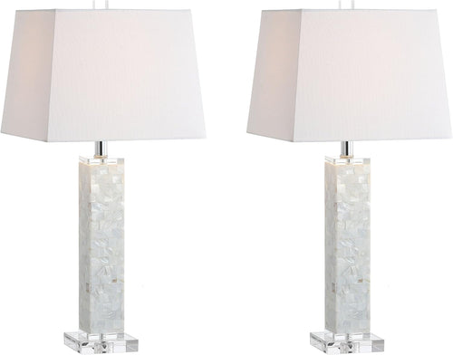 JONATHAN Y JYL1053A-SET2 Set of 2 Table Lamps Noelle 28.5" Seashell LED Table Lamp Coastal Contemporary Bedside Desk Nightstand Lamp for Bedroom Living Room Office College Bookcase, White
