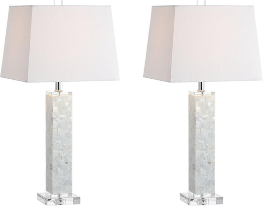 JONATHAN Y JYL1053A-SET2 Set of 2 Table Lamps Noelle 28.5" Seashell LED Table Lamp Coastal Contemporary Bedside Desk Nightstand Lamp for Bedroom Living Room Office College Bookcase, White