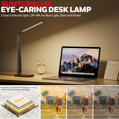 Honeywell LED Desk Lamp for Home Office, Dimmable & 4 Color Modes, USB A+C Dual Charging, Eye-Caring LED Light with Timer, Black
