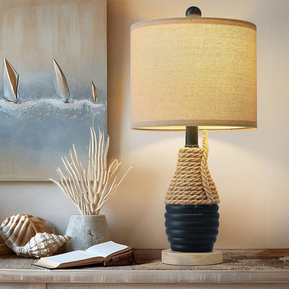 20" Vintage Resin Table Lamp for Bedroom Living Room Bedside, Coastal Nautical Decorative Light, Navy Blue Suitable for bedrooms, Living Rooms, Offices, Book