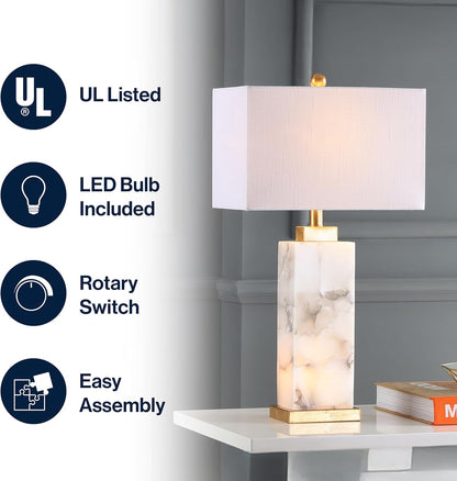 JONATHAN Y JYL6201A Elizabeth 27.5" Alabaster LED Table Lamp Coastal Contemporary Bedside Desk Nightstand Lamp for Bedroom Living Room Office College Bookcase LED Bulb Included, White/Gold Leaf