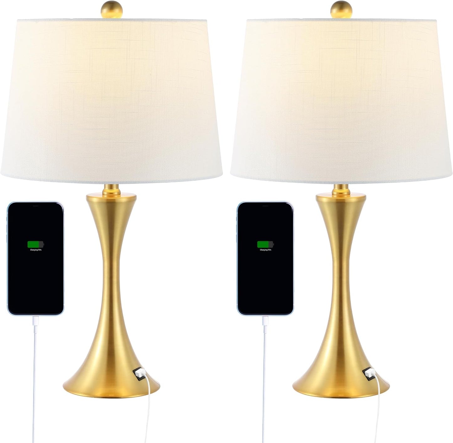 JONATHAN Y JYL6621A-SET2 Bennett 22.75" Modern Glam Iron Hourglass LED Table Lamp with USB Charging Port Minimalist, Designer, Contemporary, Office, Living Room, Dining Room, Bedroom, Brass Gold