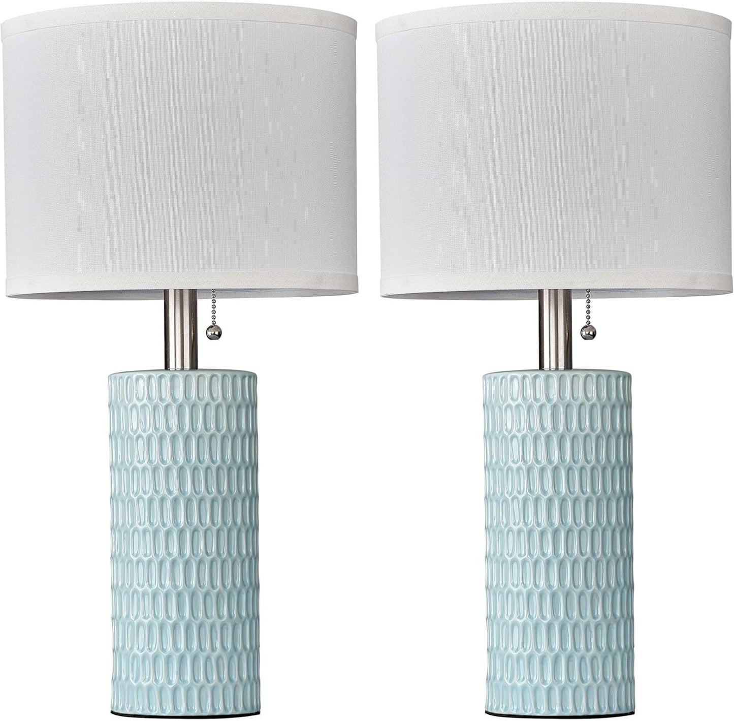 20 Inch Modern Ceramic Table Lamp 2 Pack with White Fabric Shade for Bedroom, Living Room, Nightstand Lamp Suitable for bedrooms, Living Rooms, Offices, Book(20" Dark Blue-2Pack)