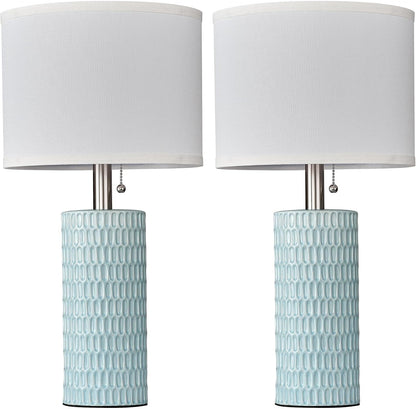 20 Inch Modern Ceramic Table Lamp 2 Pack with White Fabric Shade for Bedroom, Living Room, Nightstand Lamp Suitable for bedrooms, Living Rooms, Offices, Book(20" Dark Blue-2Pack)
