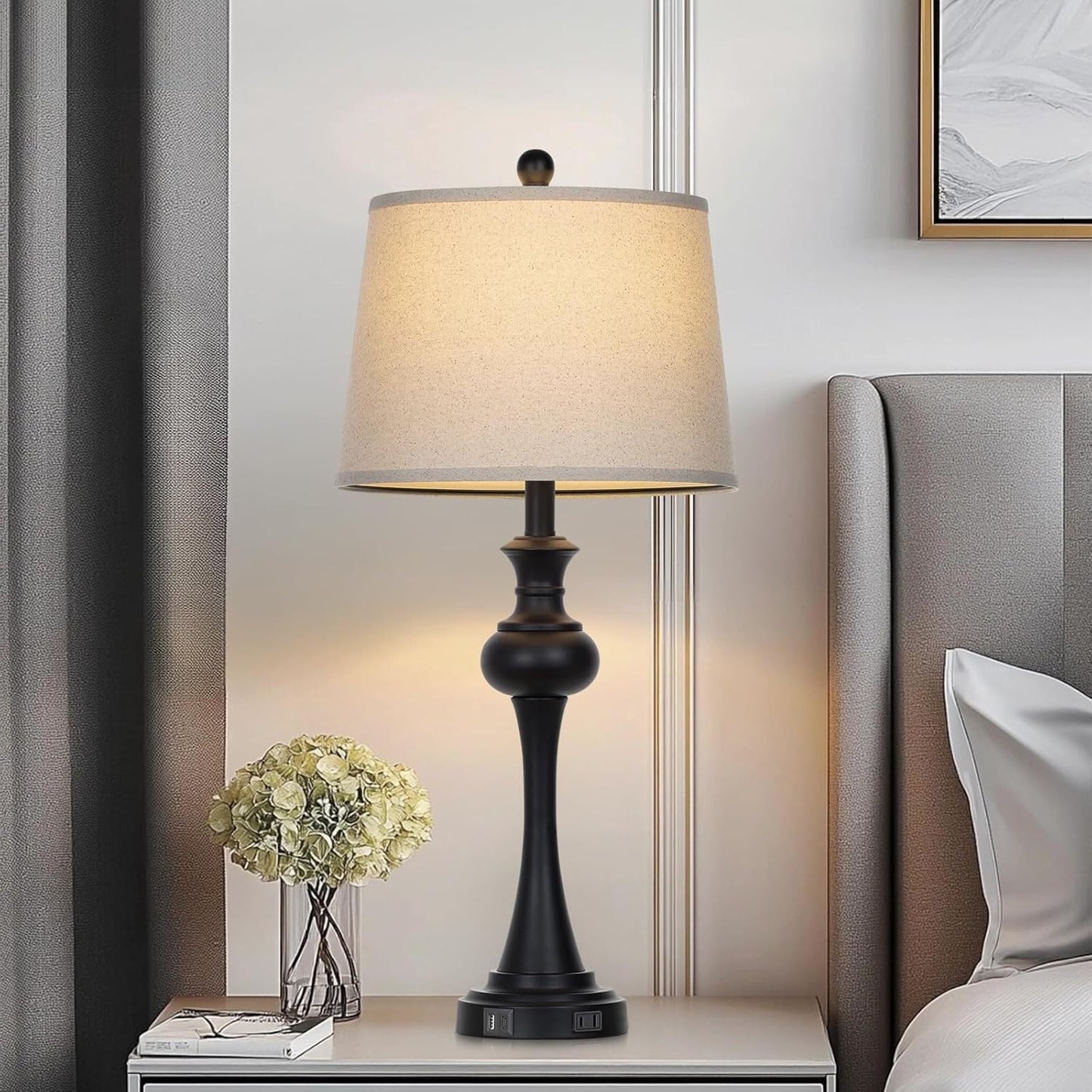 28.75" Modern Table Lamp with USB A+C and AC Outlet for Living Room, Bedroom, Nightstand, Coffee Table, 2 Bulbs Included Suitable for bedrooms, Living Rooms, Offices, Book(Gold)