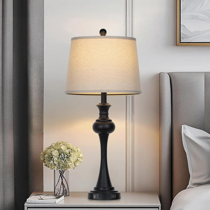 28.75" Modern Table Lamp with USB A+C and AC Outlet for Living Room, Bedroom, Nightstand, Coffee Table, 2 Bulbs Included Suitable for bedrooms, Living Rooms, Offices, Book(Gold)