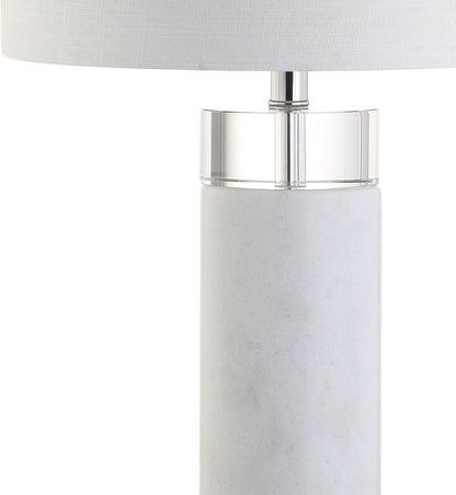 JONATHAN Y JYL5000A Hunter 32" Marble/Crystal LED Table Lamp Contemporary Transitional Bedside Desk Nightstand Lamp for Bedroom Living Room Office College Bookcase LED Bulb Included, White/Clear