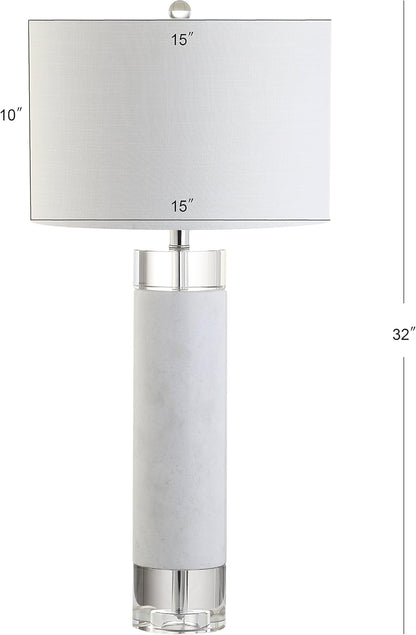 JONATHAN Y JYL5000A Hunter 32" Marble/Crystal LED Table Lamp Contemporary Transitional Bedside Desk Nightstand Lamp for Bedroom Living Room Office College Bookcase LED Bulb Included, White/Clear