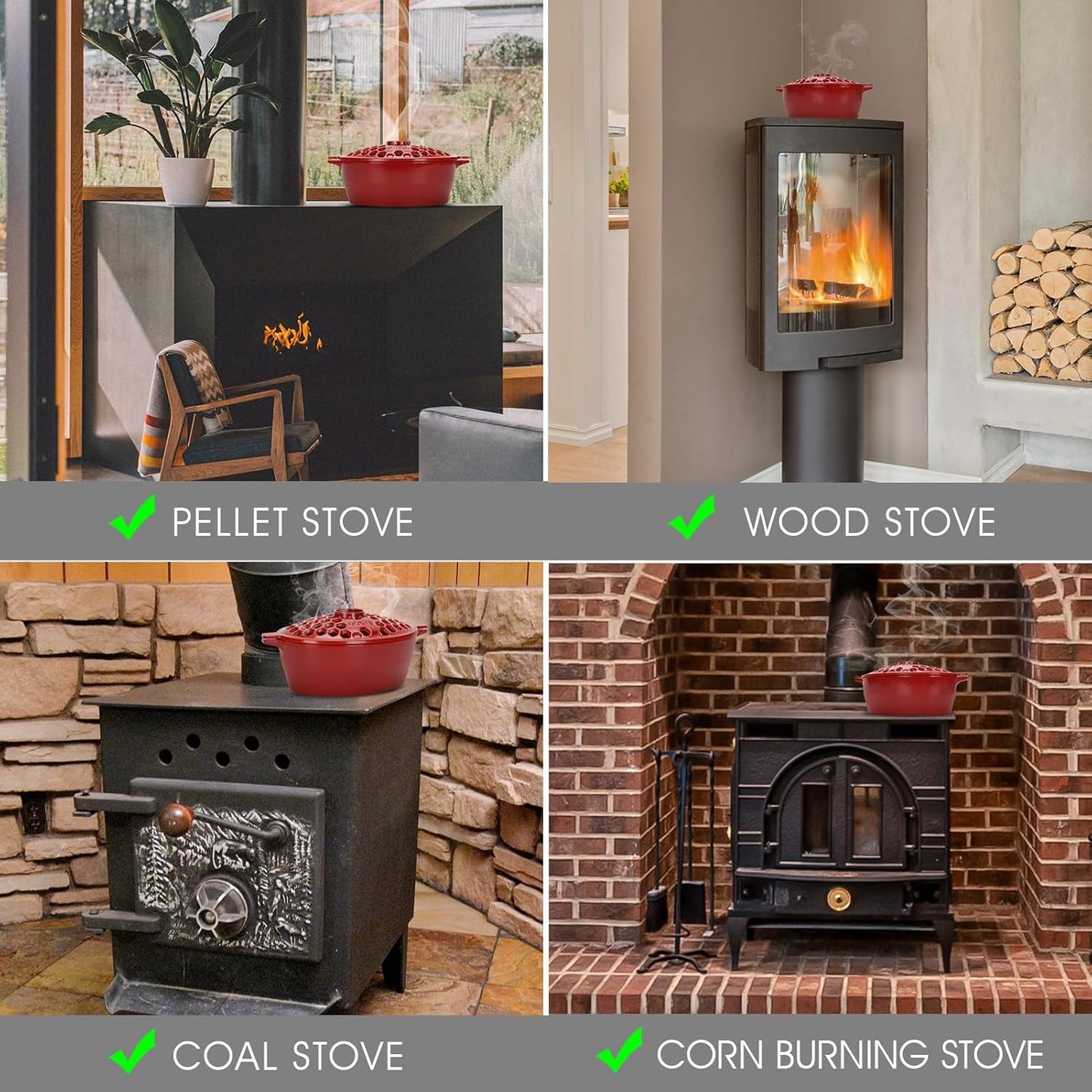 Wood Stove Steamer, Cast Iron Fireplace Humidifier, Indoor Humidifier for Home Heating, Black Bowl Fireplace Stove Covers Accessories Decorative, Matte Black Finish, Rust Resistant, 2.7 Quart Capacity