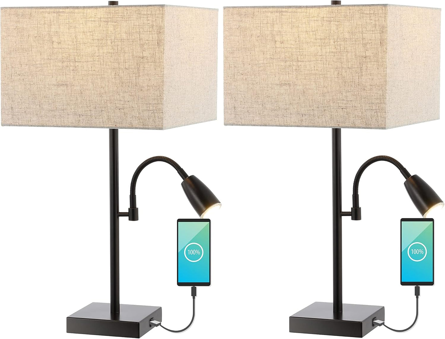 JONATHAN Y JYL1112A-SET2 Austin 25.5" 2-Light Farmhouse Industrial Iron LED Table Lamp,USB Charging Port,Adjustable Reading Light Coastal,Minimalist Bedside Desk Nightstand,Oil Rubbed Bronze(Set of 2)