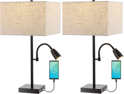 JONATHAN Y JYL1112A-SET2 Austin 25.5" 2-Light Farmhouse Industrial Iron LED Table Lamp,USB Charging Port,Adjustable Reading Light Coastal,Minimalist Bedside Desk Nightstand,Oil Rubbed Bronze(Set of 2)