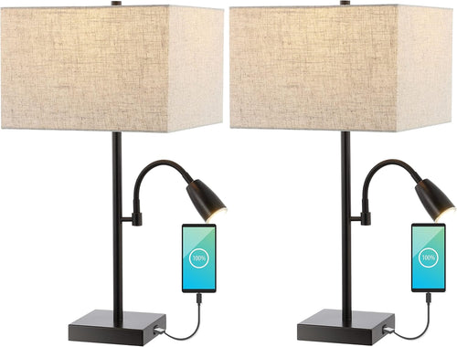 JONATHAN Y JYL1112A-SET2 Austin 25.5" 2-Light Farmhouse Industrial Iron LED Table Lamp,USB Charging Port,Adjustable Reading Light Coastal,Minimalist Bedside Desk Nightstand,Oil Rubbed Bronze(Set of 2)
