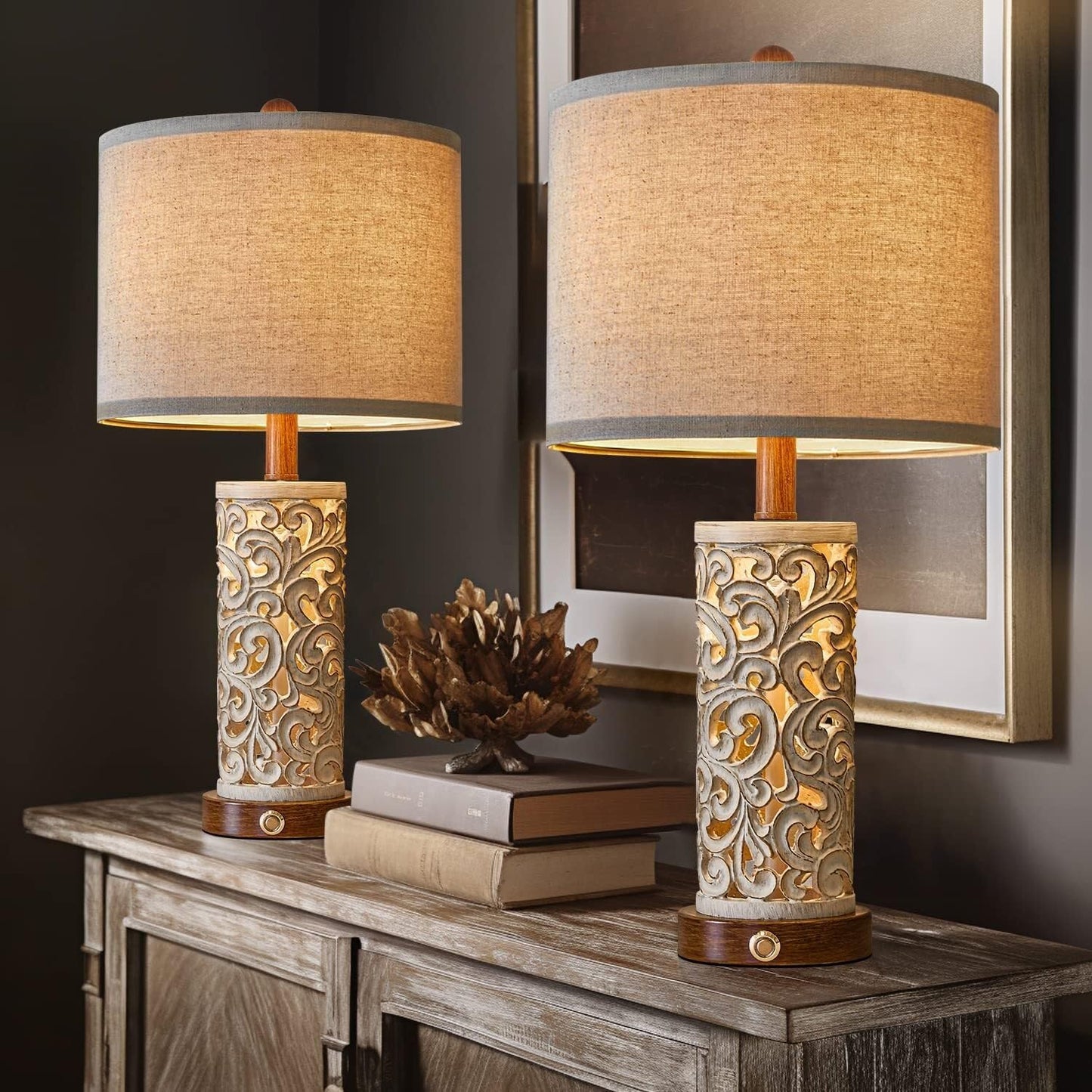 22" Dimmable Touch-Control Table Lamp 2-Pack with Night Light for Living Room, Bedroom, and Farmhouse Style, Bulb Included Suitable for bedrooms, Living Rooms, Offices, Book(White -2 Pack)