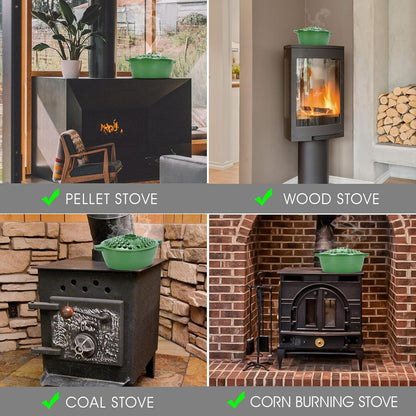 Wood Stove Steamer, Cast Iron Fireplace Humidifier, Indoor Humidifier for Home Heating, Black Bowl Fireplace Stove Covers Accessories Decorative, Matte Black Finish, Rust Resistant, 2.7 Quart Capacity