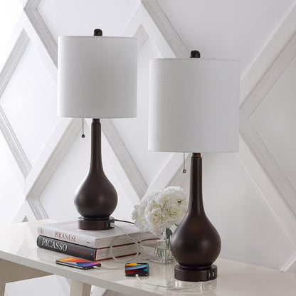 JONATHAN Y JYL1127A-SET2 Tyler 24" Gourd Iron LED Table Lamp, Pull-Chain, Dual USB Charging Port, Farmhouse, Classic, Modern, Traditional for Bedroom, Living Room, Office, Oil Rubbed Bronze, Set of 2