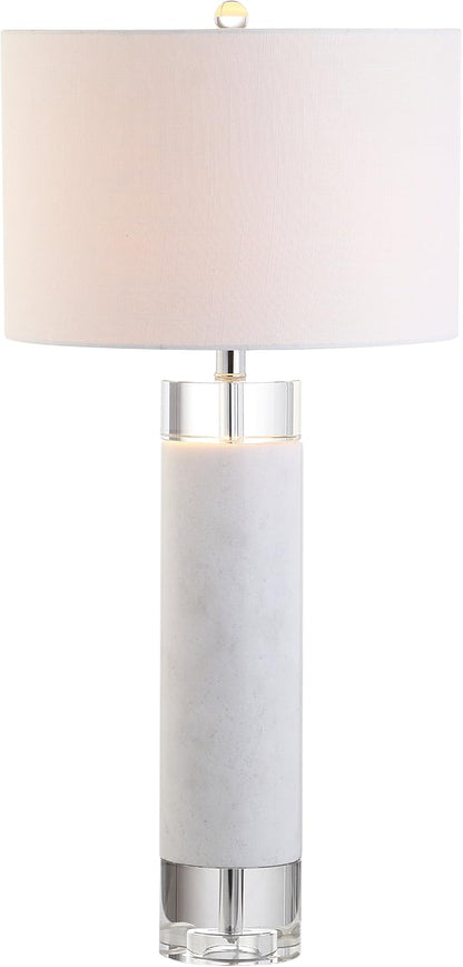 JONATHAN Y JYL5000A Hunter 32" Marble/Crystal LED Table Lamp Contemporary Transitional Bedside Desk Nightstand Lamp for Bedroom Living Room Office College Bookcase LED Bulb Included, White/Clear