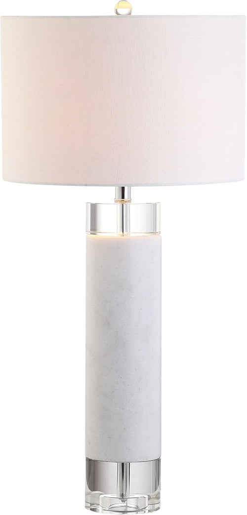 JONATHAN Y JYL5000A Hunter 32" Marble/Crystal LED Table Lamp Contemporary Transitional Bedside Desk Nightstand Lamp for Bedroom Living Room Office College Bookcase LED Bulb Included, White/Clear