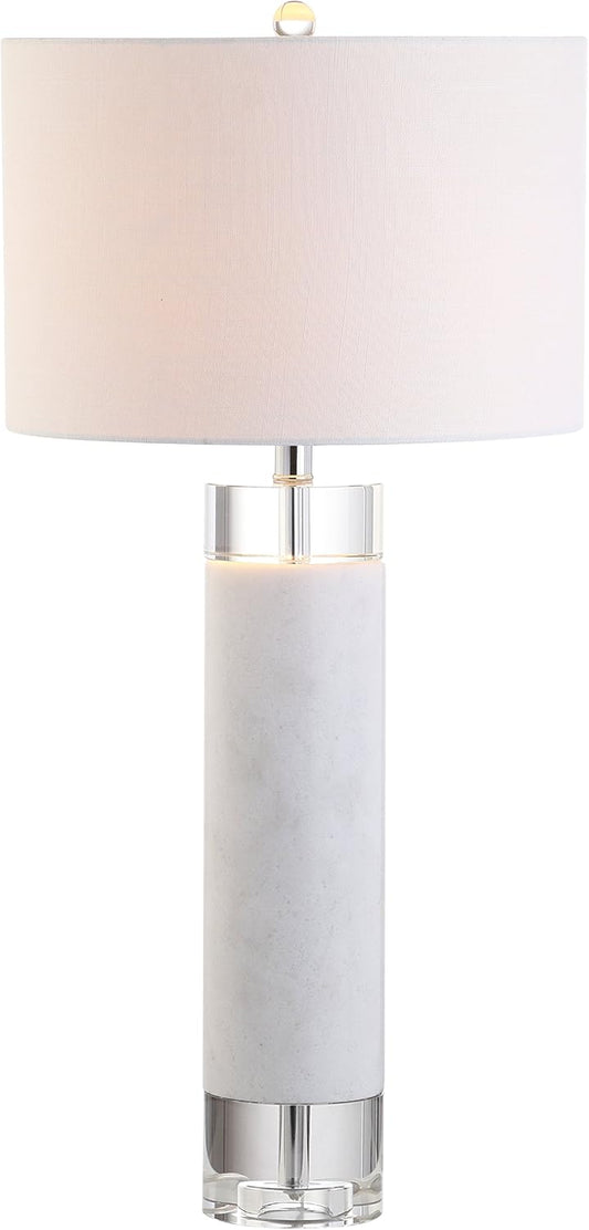 JONATHAN Y JYL5000A Hunter 32" Marble/Crystal LED Table Lamp Contemporary Transitional Bedside Desk Nightstand Lamp for Bedroom Living Room Office College Bookcase LED Bulb Included, White/Clear