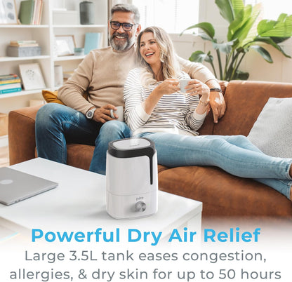 Pure Enrichment HUME Ultrasonic Cool Mist Humidifier - Easy-Clean 3.5L Tank Lasts up to 50 Hours; Whisper Quiet, & Auto Shut-Off for Large Living Rooms, Basements, Bedrooms, Nurseries, & Plants