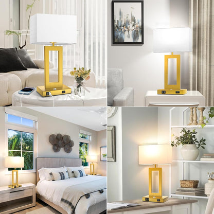 27.2’’ Tall Black Table Lamps for Living Room Bedroom, Bedside Touch Control Lamps with 2 USB Ports&AC Outlet, 3 Way Dimmable&Stepless Dimming Desk Lamp Sets for Home Office, Pre-assembled White Shade