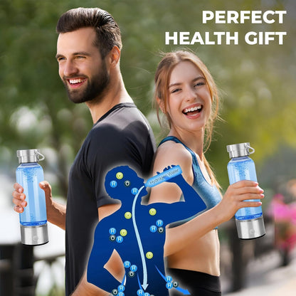 Hydrogen Water Bottle Generator | 14OZ Glass Bottle with 2200PPB SPE PEM Tech | Portable Leakproof Design | USB-C Rechargeable | Filtered Hydrogenated Water | Wellness Gift for Home, Gym, Office
