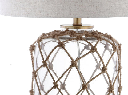 JONATHAN Y JYL5033A Mer 26.5" Glass and Rope LED Table Lamp Coastal Traditional Bedside Desk Nightstand Lamp for Bedroom Living Room Office College Bookcase LED Bulb Included, Brown/Clear