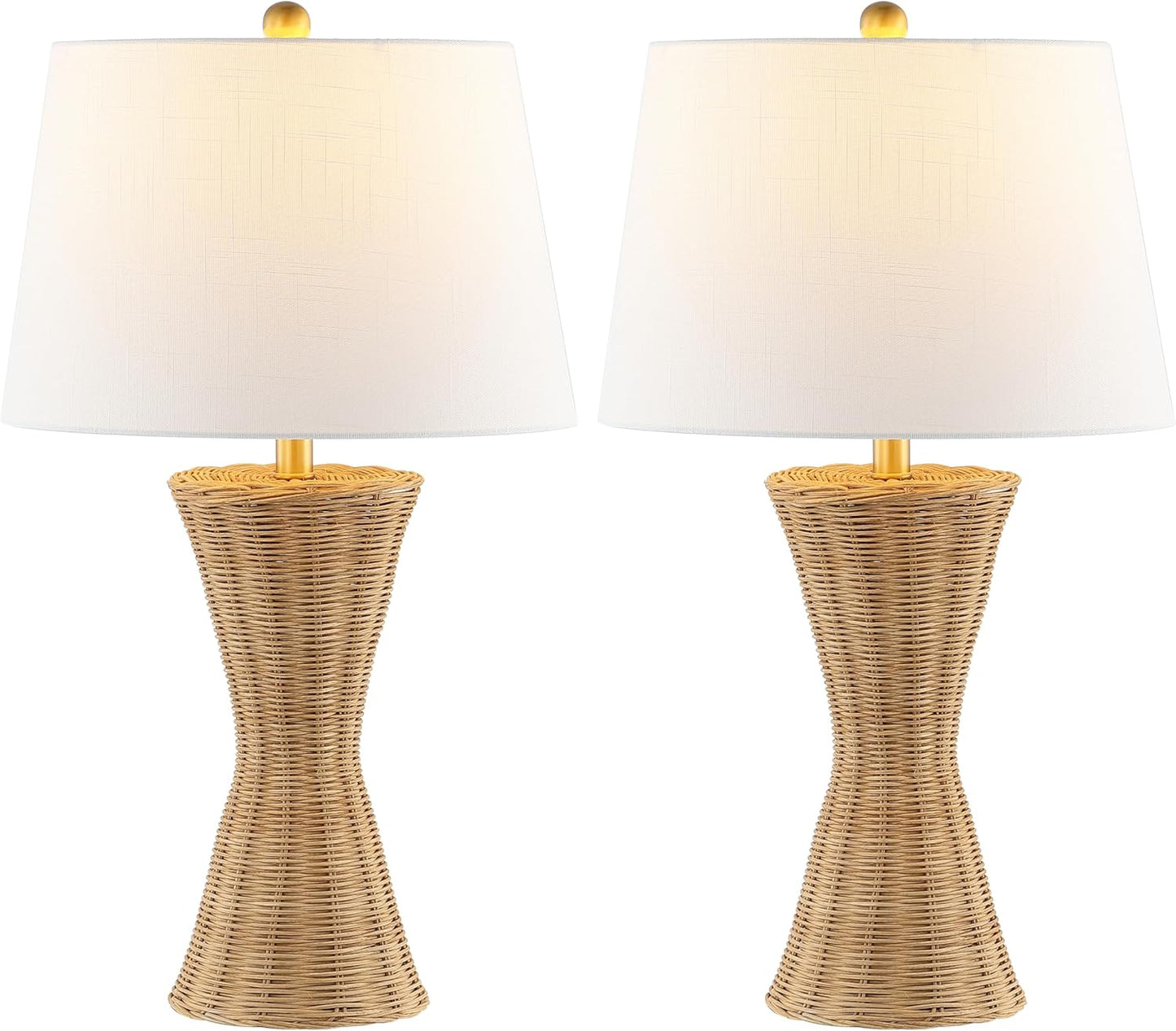 JONATHAN Y JYL4048A-SET2 Laura 27" Coastal Designer Iron/Rattan Wicker LED Table Lamp Bohemian, Style, Minimalist, Cottage, Transitional, Office, Living Room, Dining Room, Bedroom, Natural (Set of 2)