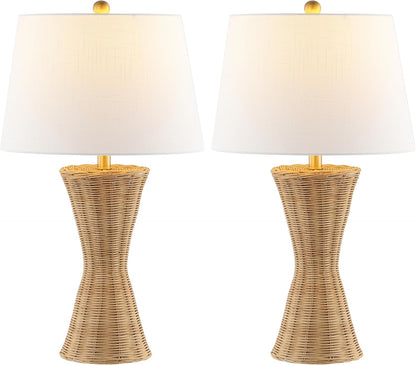 JONATHAN Y JYL4048A-SET2 Laura 27" Coastal Designer Iron/Rattan Wicker LED Table Lamp Bohemian, Style, Minimalist, Cottage, Transitional, Office, Living Room, Dining Room, Bedroom, Natural (Set of 2)