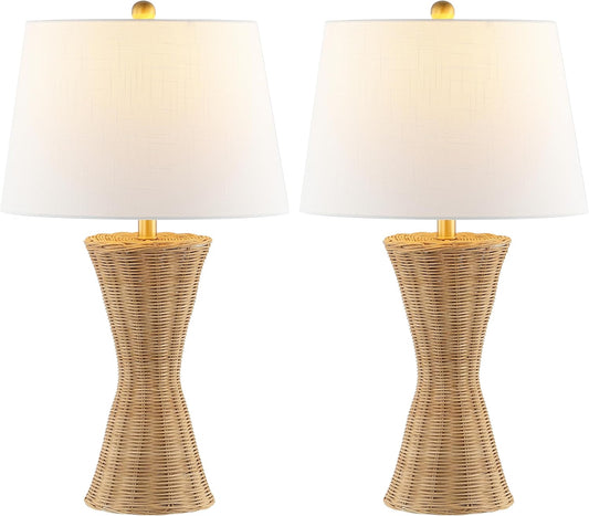 JONATHAN Y JYL4048A-SET2 Laura 27" Coastal Designer Iron/Rattan Wicker LED Table Lamp Bohemian, Style, Minimalist, Cottage, Transitional, Office, Living Room, Dining Room, Bedroom, Natural (Set of 2)