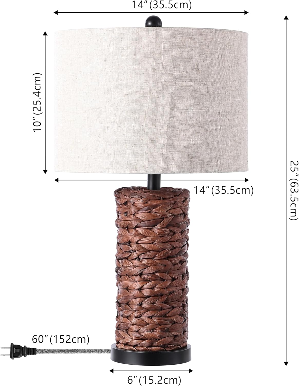 JONATHAN Y JYL6502A-SET2 Set of 2 Table Lamps Elicia 25" Sea Grass LED Coastal for Bedroom, Living Room, Office, College Dorm, Coffee Table, Bookcase