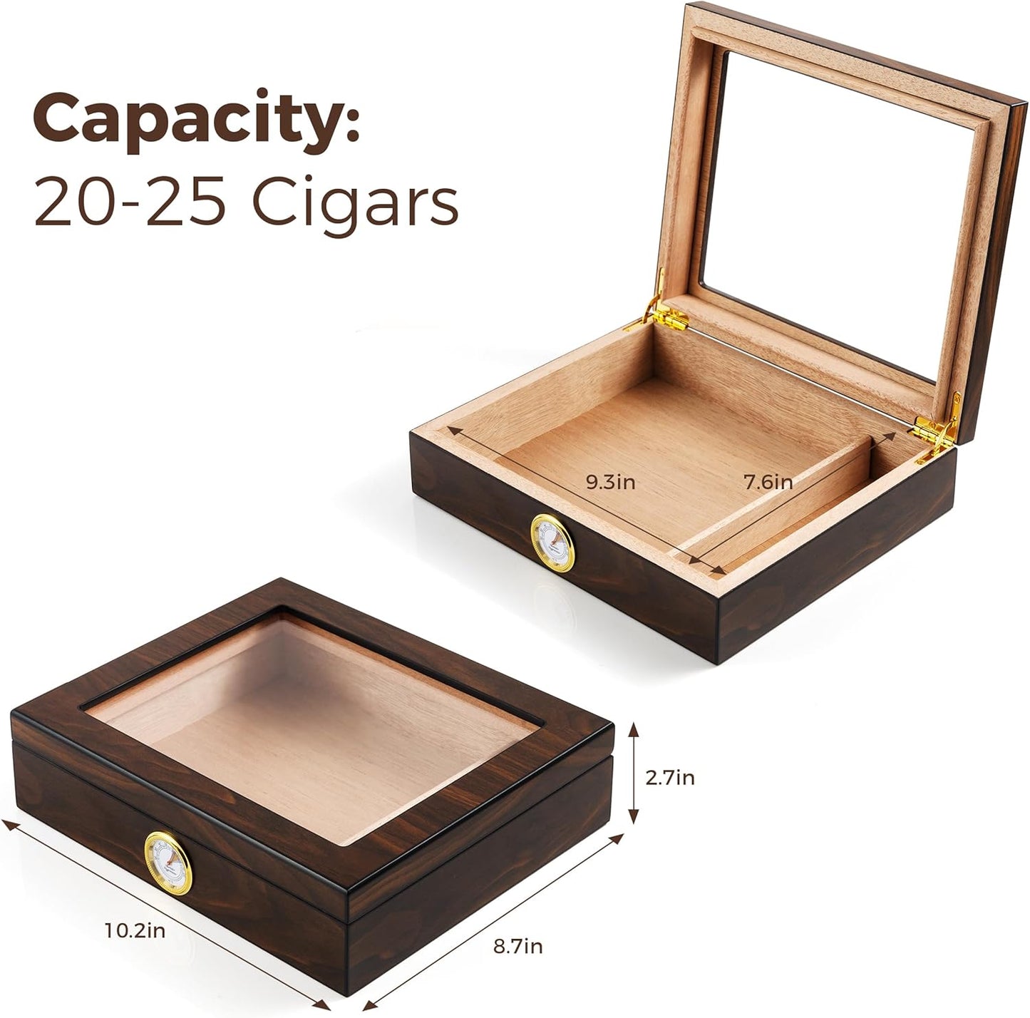 Woodronic Monogrammed Cigar Humidor, Custom Cigar Case with Hygrometer and Humidifier, Spanish Cedar Lining and Divider, Cigar Accessories, Customized Gift for Men, Holds 25 Cigars