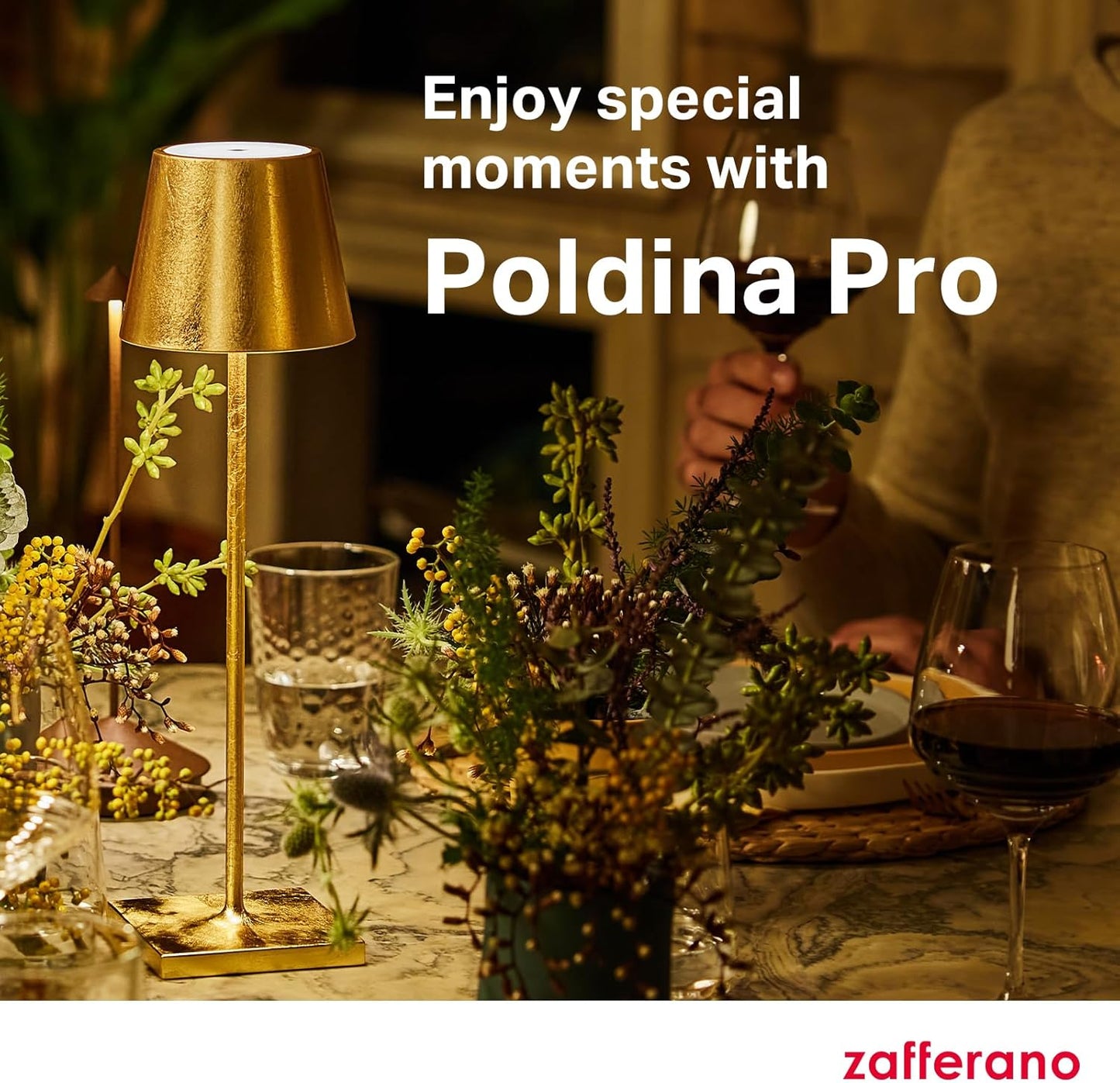Zafferano, Poldina Pro Lamp, Rechargeable Cordless Table Lamp with Touch Controls, Suitable for Indoor and Outdoor, Dimmer, 2200-3000 K, Height 14.9 Inches, White Color