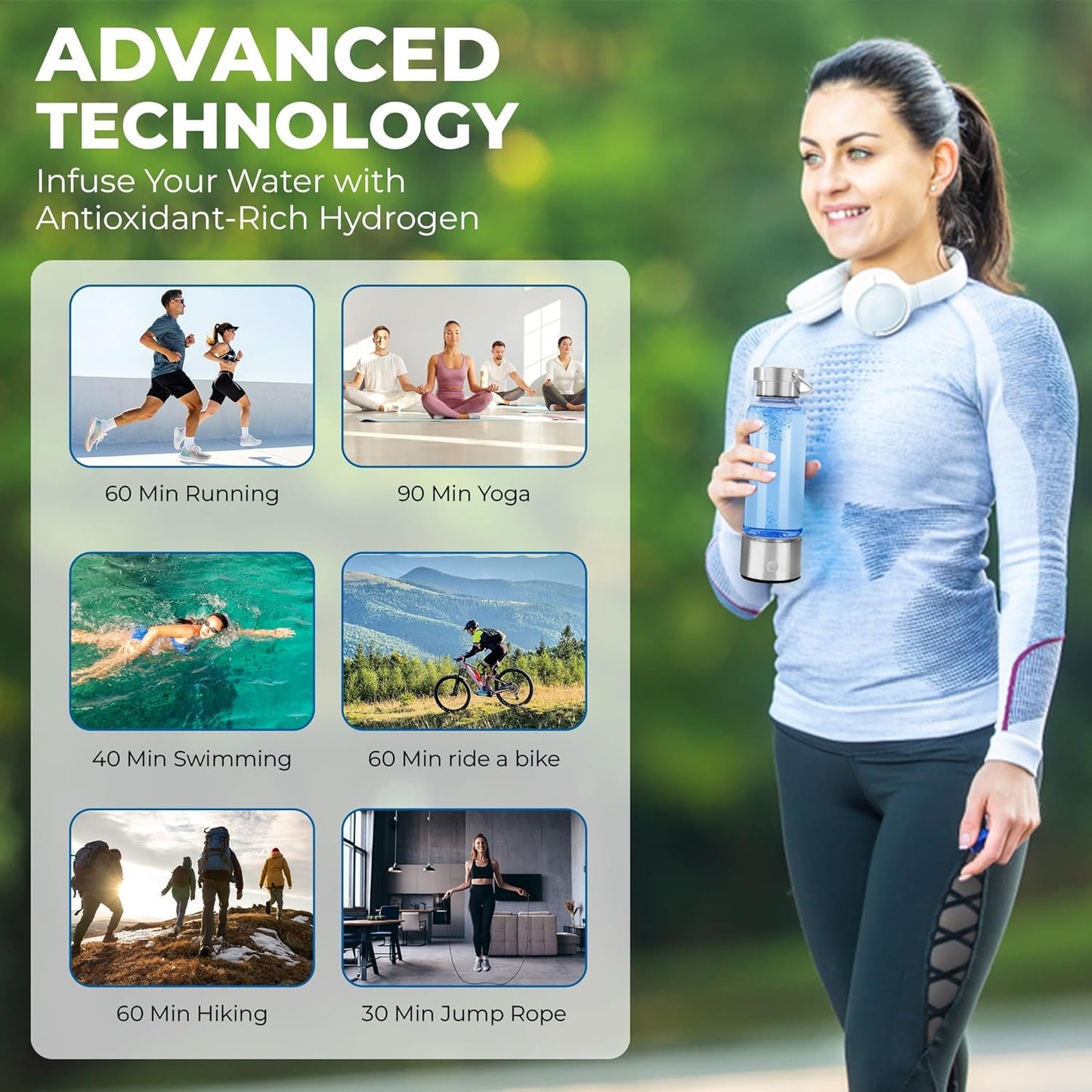 Hydrogen Water Bottle Generator | 14OZ Glass Bottle with 2200PPB SPE PEM Tech | Portable Leakproof Design | USB-C Rechargeable | Filtered Hydrogenated Water | Wellness Gift for Home, Gym, Office