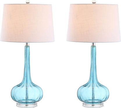 JONATHAN Y JYL1079B-SET2 Set of 2 Table Lamps Bette 28.5" Glass Teardrop LED Table Lamp Contemporary Bedside Desk Nightstand Lamp for Bedroom Living Room Office College Bookcase, Aqua