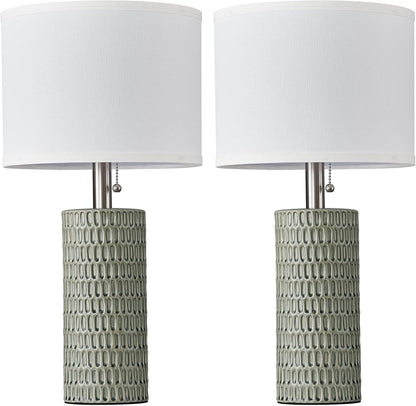 20 Inch Modern Ceramic Table Lamp 2 Pack with White Fabric Shade for Bedroom, Living Room, Nightstand Lamp Suitable for bedrooms, Living Rooms, Offices, Book(20" Dark Blue-2Pack)