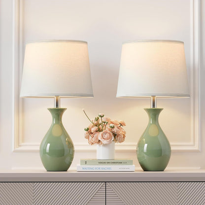 19" Modern Classic Ceramic Table Lamp Set of 2 with Rocker Switch for Bedroom Living Room Desk Side Table Suitable for bedrooms, Living Rooms, Offices, Book(White)