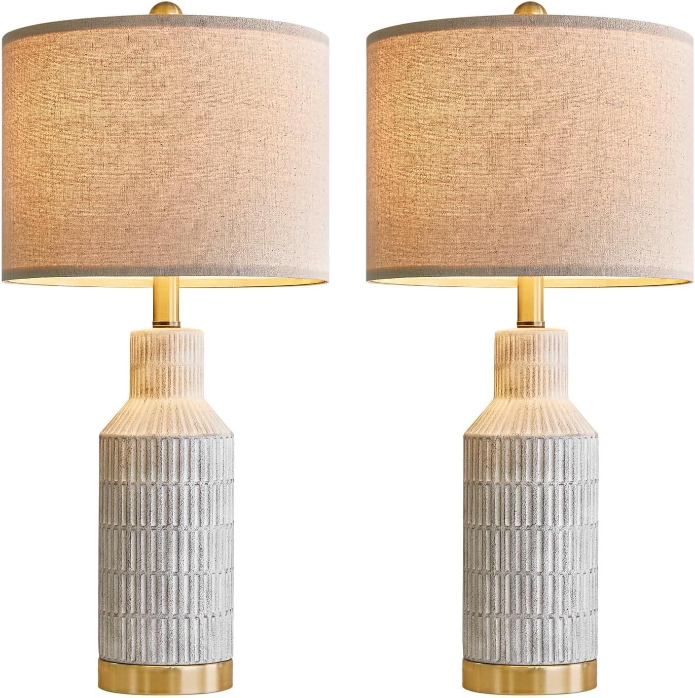 25 Inch Modern Ceramic Table Lamp with Linen Shade for Living Room Bedroom Farmhouse Nightstand Lamp Suitable for bedrooms, Living Rooms, Offices, Book(‎Washed White-1Pack)