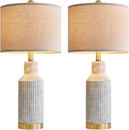 25 Inch Modern Ceramic Table Lamp with Linen Shade for Living Room Bedroom Farmhouse Nightstand Lamp Suitable for bedrooms, Living Rooms, Offices, Book(‎Washed White-1Pack)