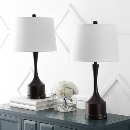 JONATHAN Y JYL4045C-SET2 Cooper 26" Farmhouse Iron LED Table Lamp with USB Charging Port Classic Bedside Desk Nightstand Lamp for Bedroom Living Room Office, Oil Rubbed Bronze (Set of 2)