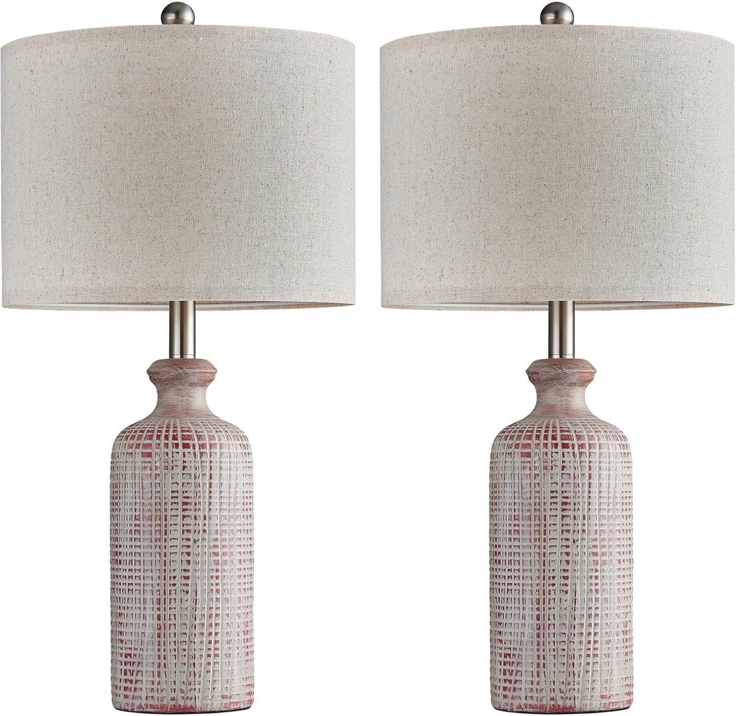 25.8" Modern Ceramic Table Lamp 2-Pack With Linen Shade And Rotary Switch For Bedroom Nightstand Living Room Decoration suitable for bedrooms, living rooms, offices, book(Rotary Switch Blue)