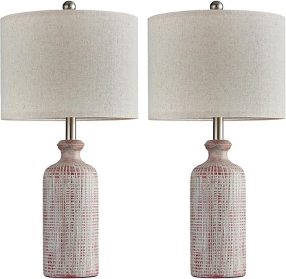 25.8" Modern Ceramic Table Lamp 2-Pack With Linen Shade And Rotary Switch For Bedroom Nightstand Living Room Decoration suitable for bedrooms, living rooms, offices, book(Rotary Switch Blue)