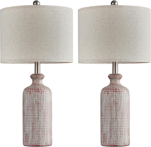 25.8" Modern Ceramic Table Lamp 2-Pack With Linen Shade And Rotary Switch For Bedroom Nightstand Living Room Decoration suitable for bedrooms, living rooms, offices, book(Rotary Switch Blue)