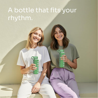 purifyou 40oz / 32oz / 22oz / 12oz Borosilicate Glass Water Bottle with Time & Volume Markers, Silicone Sleeve, Stainless Steel Lid | Reusable Glass Bottle for Water & Juice (40oz Jet Black)