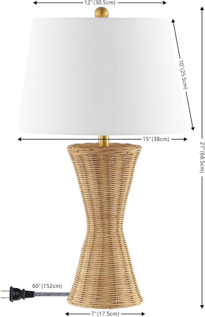 JONATHAN Y JYL4048A-SET2 Laura 27" Coastal Designer Iron/Rattan Wicker LED Table Lamp Bohemian, Style, Minimalist, Cottage, Transitional, Office, Living Room, Dining Room, Bedroom, Natural (Set of 2)