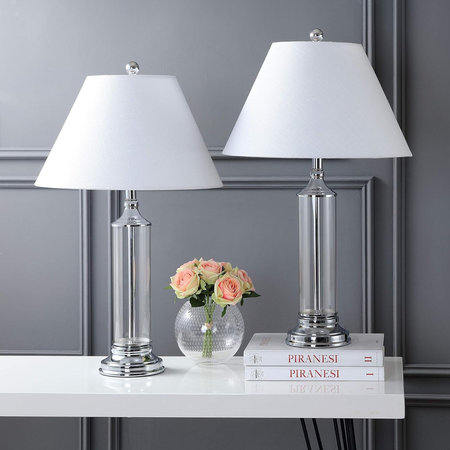 JONATHAN Y JYL4014B-SET2 Set of 2 Table Lamps Astor 29" Glass LED Table Lamp Contemporary Bedside Desk Nightstand Lamp for Bedroom Living Room Office College Bookcase, Smoked Gray